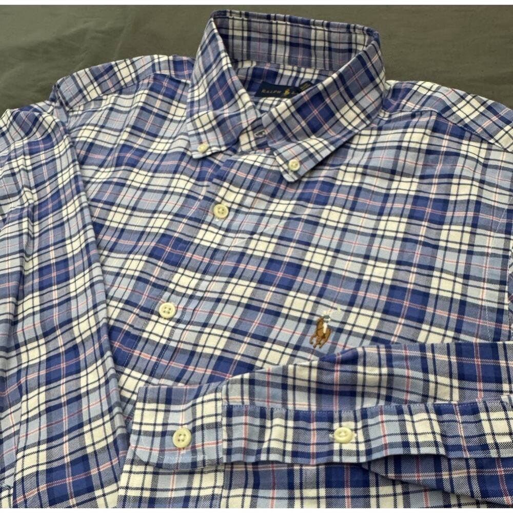 Ralph Lauren Plaid Oxford Shirt Men’s M Blue‎ White Button Down Cotton L/S